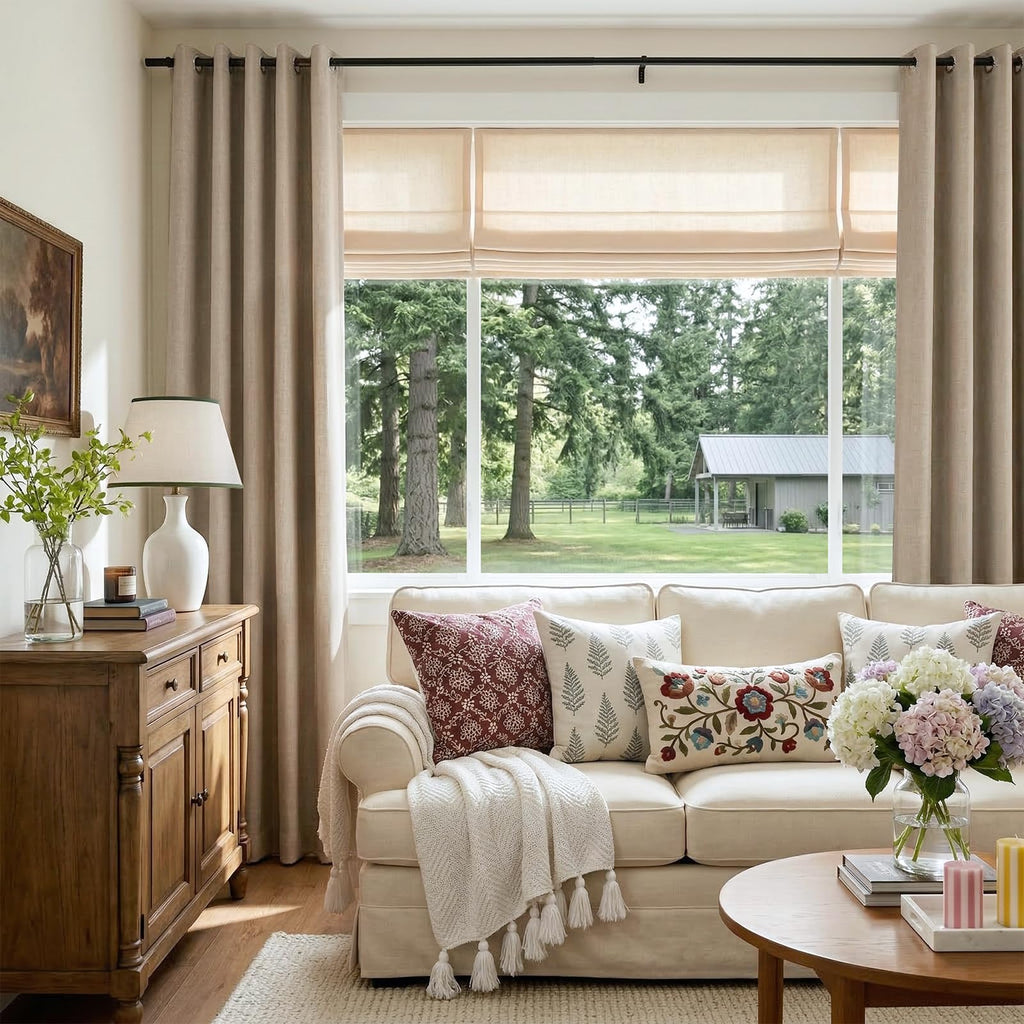 Blackout Linen Curtains 63 Inch Long 2 Panels Set, Burlywood Birch