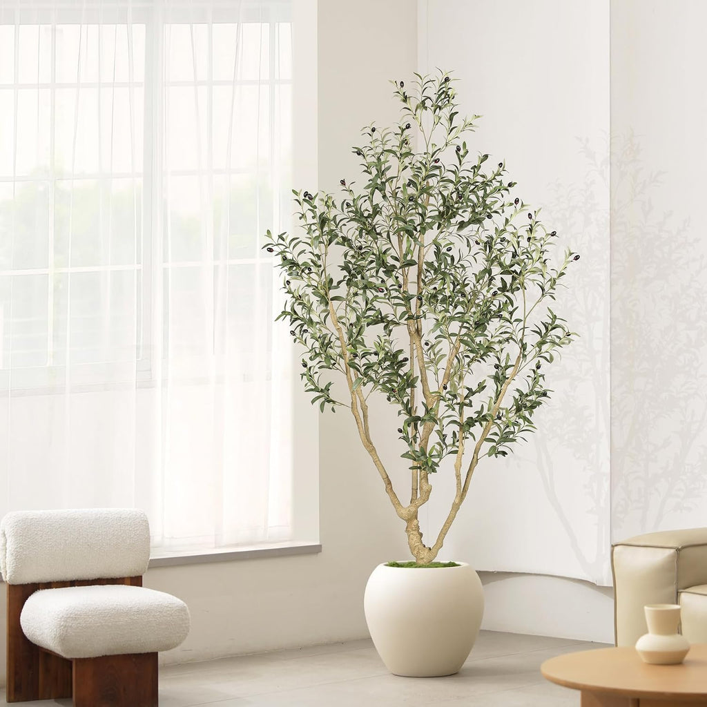 Faux Olive Tree 7ft with Large Olive Branches and Lifelike Fruits