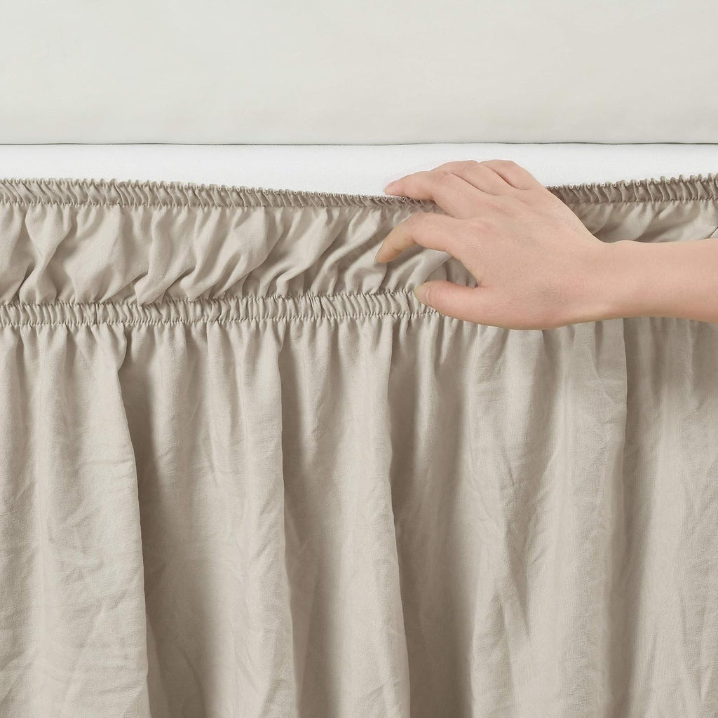 Ruched Ruffle Elastic Easy Wrap Around Bed Skirt Single Queen/King/Cal King Neutral - Queen Bed Skirt - Dust Ruffle