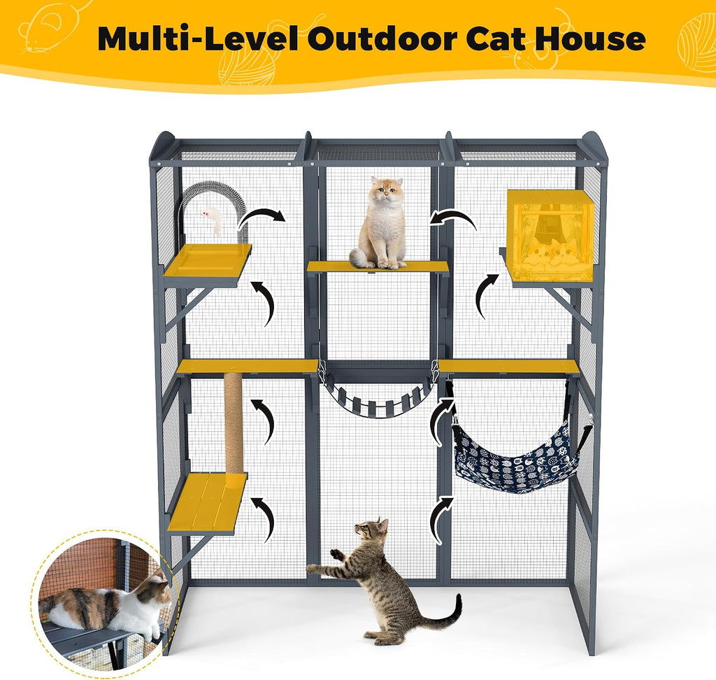 Weatherproof Wooden Outdoor Multi-Tier Cat Enclosure