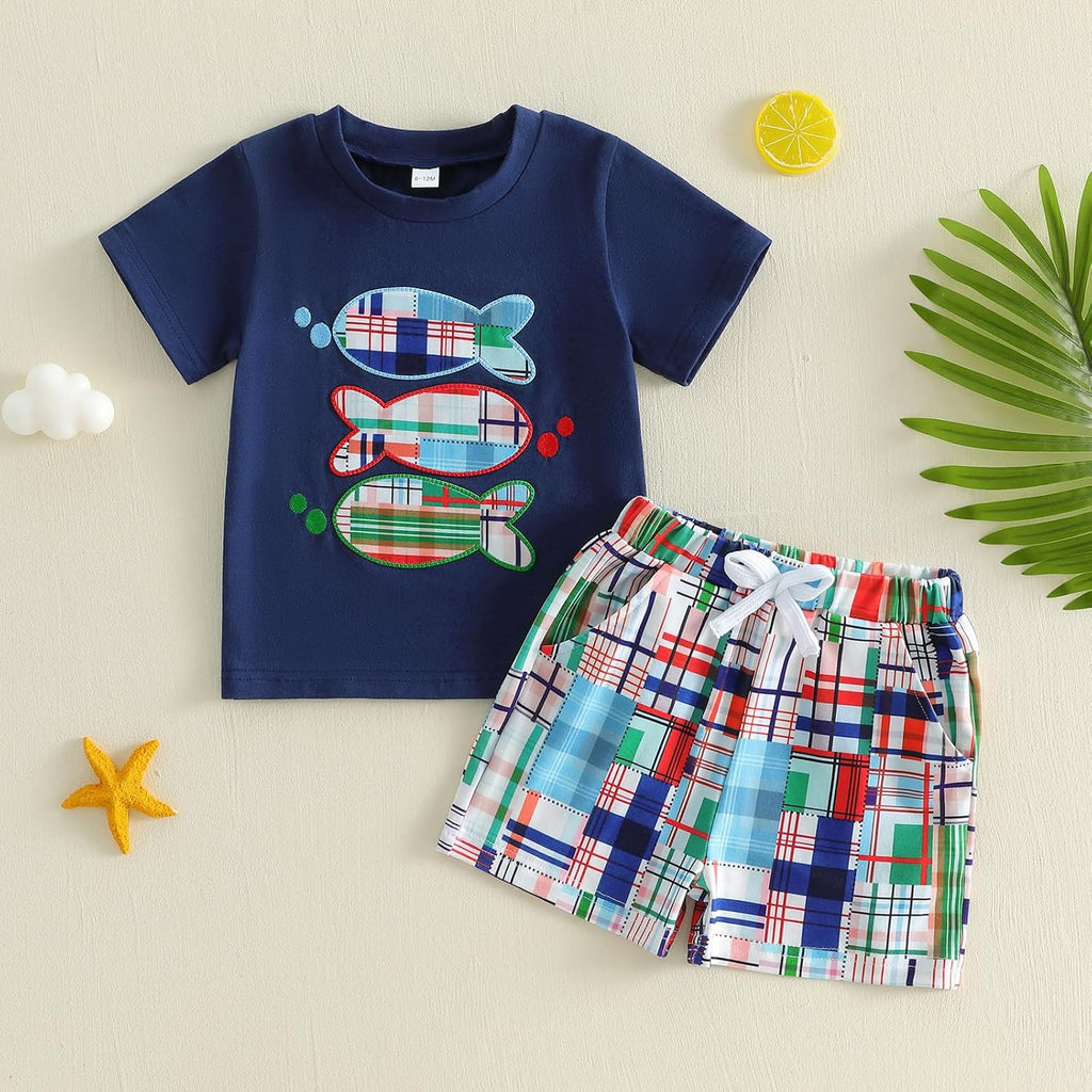 Toddler Baby Boy Clothes 12 18 Boys Summer Outfit T-Shirt Plaid Shorts Infant Beach Outfits Set