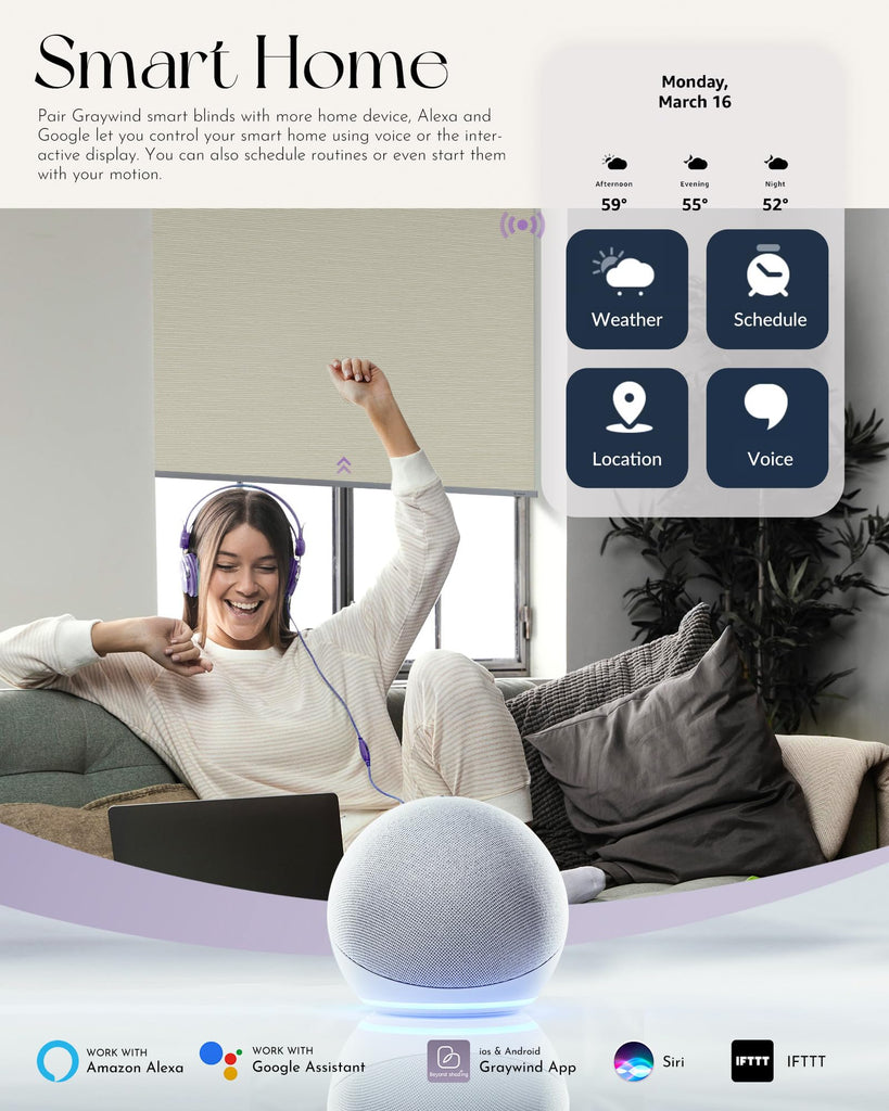 Smart Blackout Roller Shades for Alexa Google Textured Gleaming Fabric Rechargeable Motorized Blinds Cordless Remote
