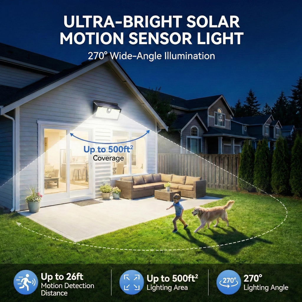 Solar Lights Outdoor, 452 LED Ultra Bright Solar Motion Lights Outdoor, IP65 Waterproof Motion Sensor Outdoor