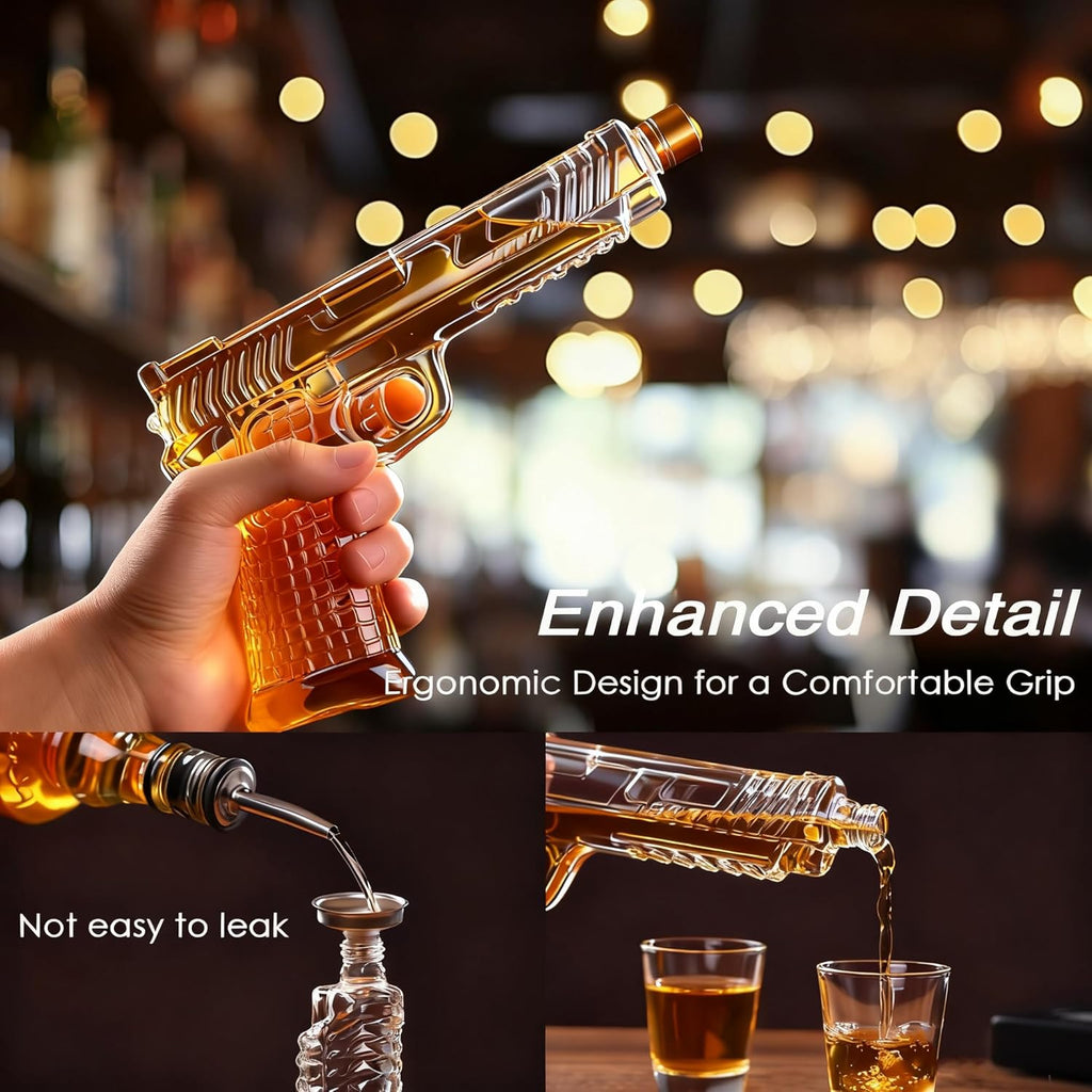 Gifts for Men Dad, 10.5oz/300ML 【Handcrafted】Gun Whiskey Decanter Set with Shot Glass, Unique Birthday Gifts for Men - Set of 4