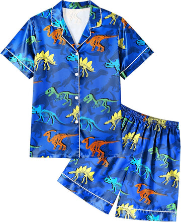 Boys Pajamas Toddler Little Boys Silky Satin Pajamas Button Down Short Sleeve & Shorts Pjs Set Kids Sleepwear