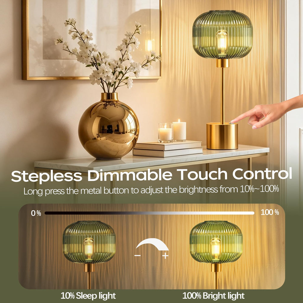Rechargeable Cordless Glass Table Lamp, Modern Bedside Lamp