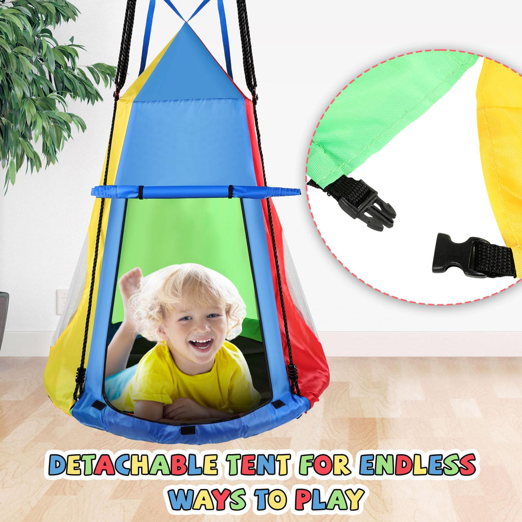 39 Inch Kids Hanging Tent Saucer Swing with LED Lights