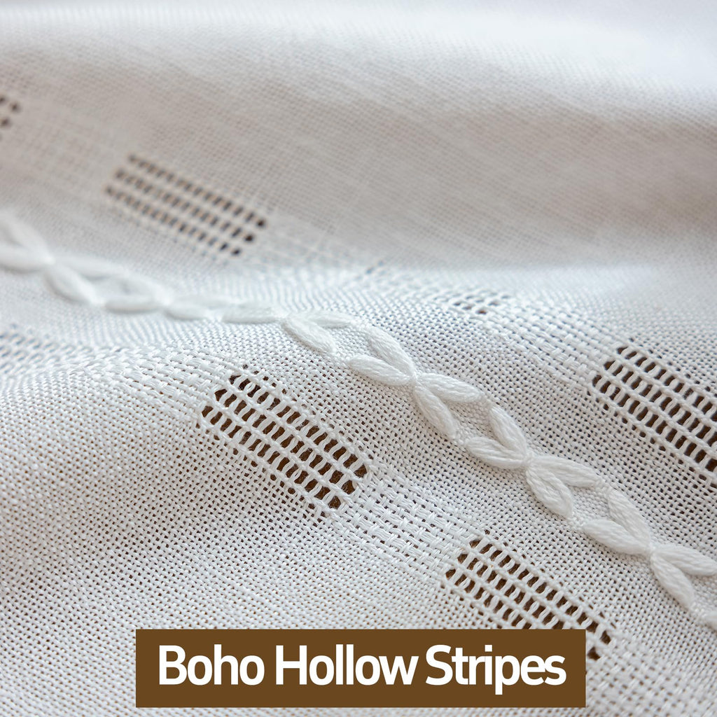 Ivory White Boho Short Curtains 54 inches Long 2 Panels Windows, Bohemian Semi Sheer Drapes, French Country Tassels
