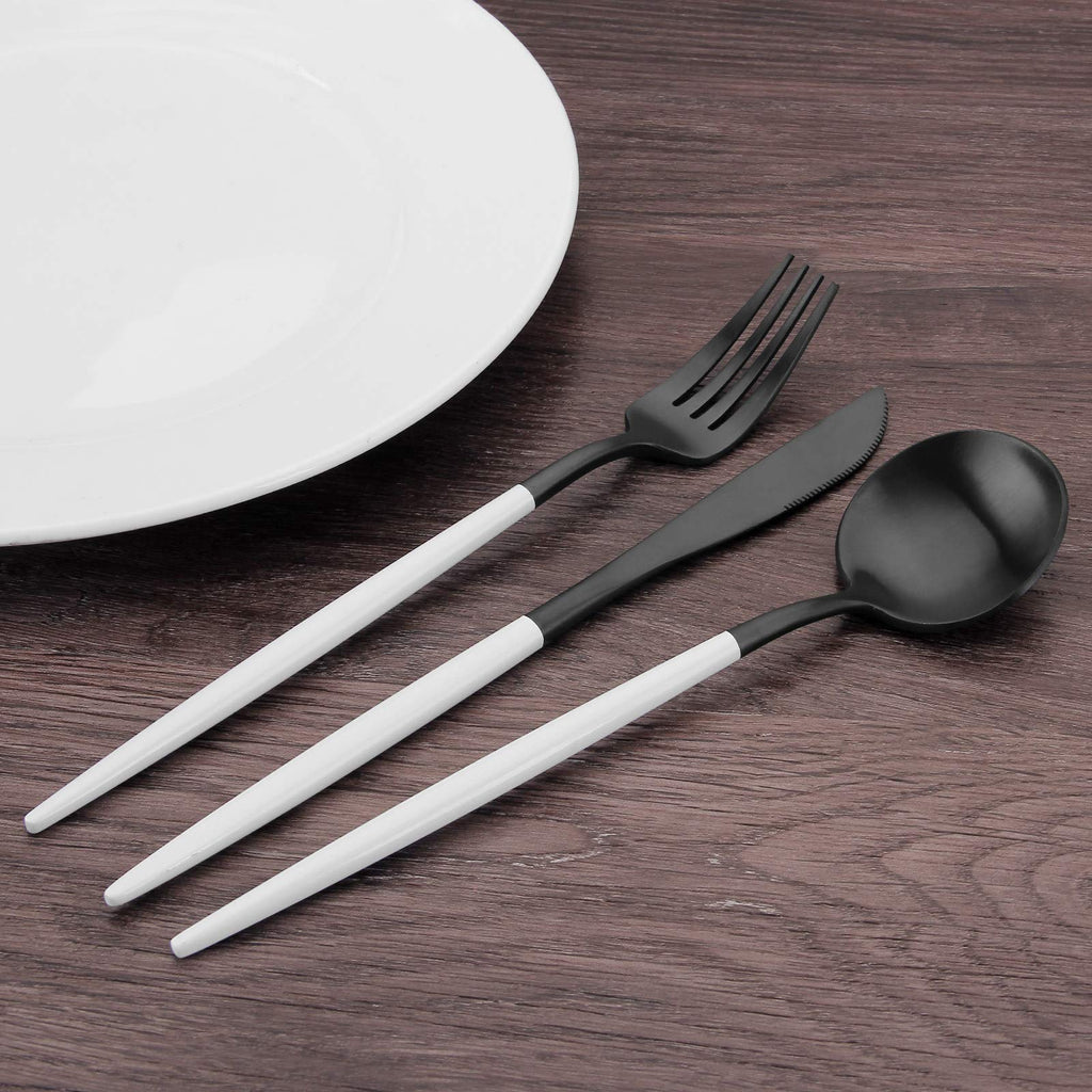 Matte Black Silverware Set with white handle, 20-Piece Stainless Steel Flatware Set, Kitchen Utensil Set Service for