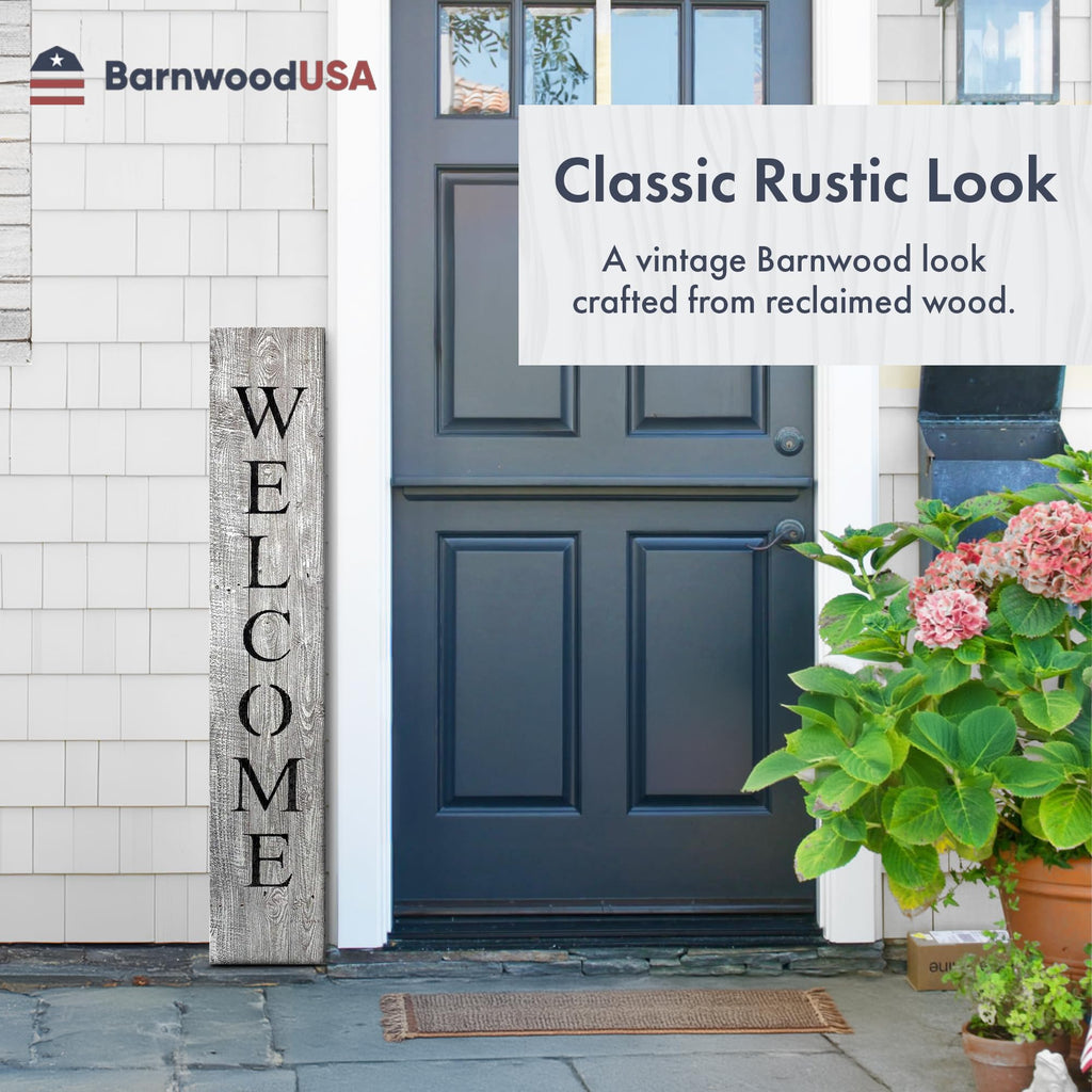 Wooden Welcome Sign for Front Door (5 Foot), White Wash- 9" Wide Vertical Outdoor Welcome Signs - Decorative Real