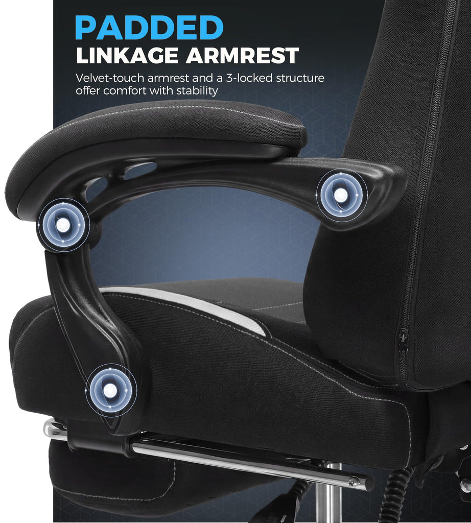 Gaming Chair Fabric with Pocket Spring Cushion, Computer Office Chair with Lumbar Support for Adults Linkage Armrests