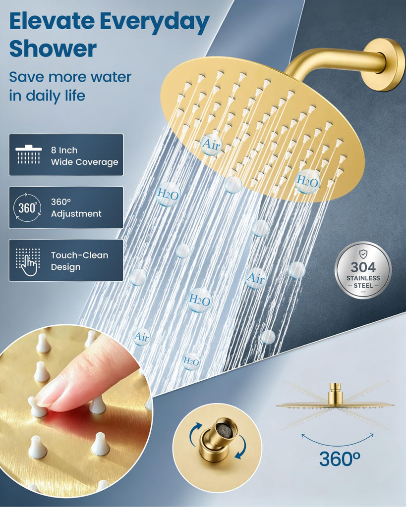 8 Inch Brushed Gold Shower Faucet Set,Shower Valve Kit