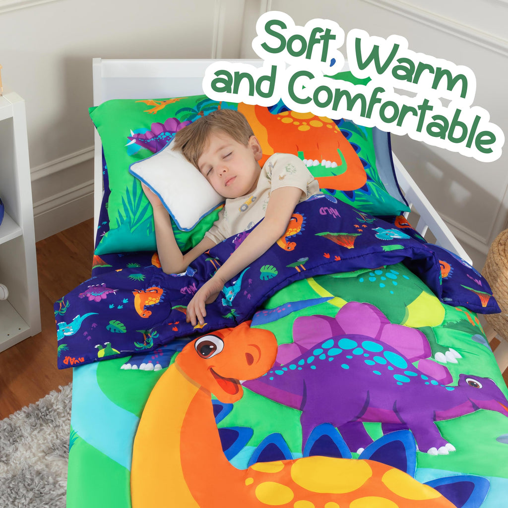 4-Piece Dinosaurs Toddler Bedding Set - Soft & Breathable Brushed Microfiber Toddler Bedding Sets for Boys, Machine