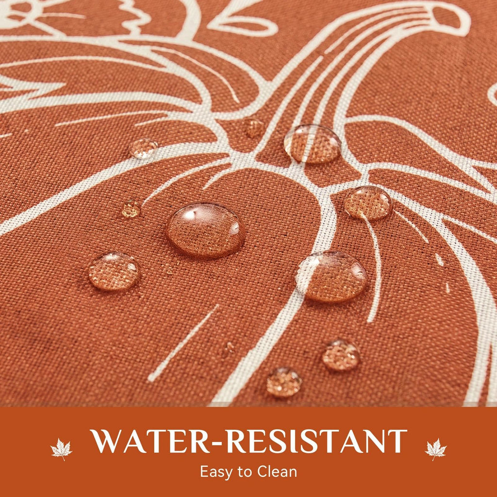 Faux Linen Round Fall Tablecloth 70 Inch, Autumn Table Cloth with Pumpkin & Maple Leaves, Orange Circle Table Cover