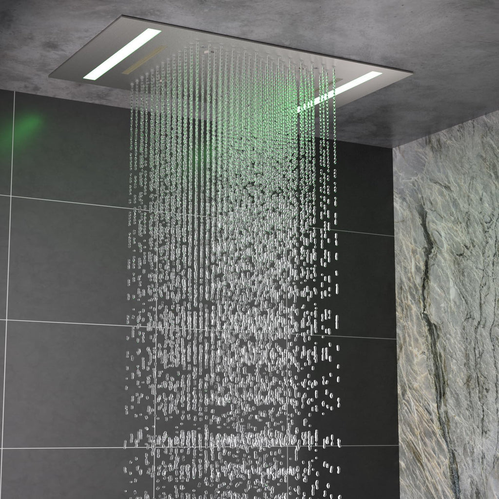 14x20" LED Ceiling Shower Head with Rainfall Waterfall Mist Spray, 3 Modes Can Operate Simultaneously or