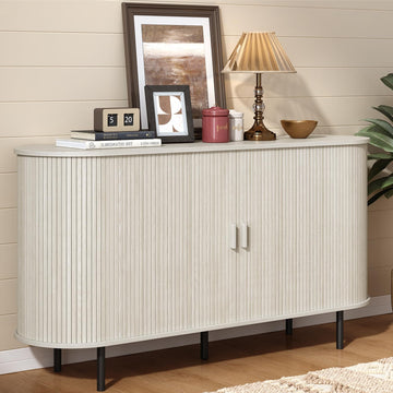 55" Sideboard Buffet Cabinet with Sliding Door, Natural White