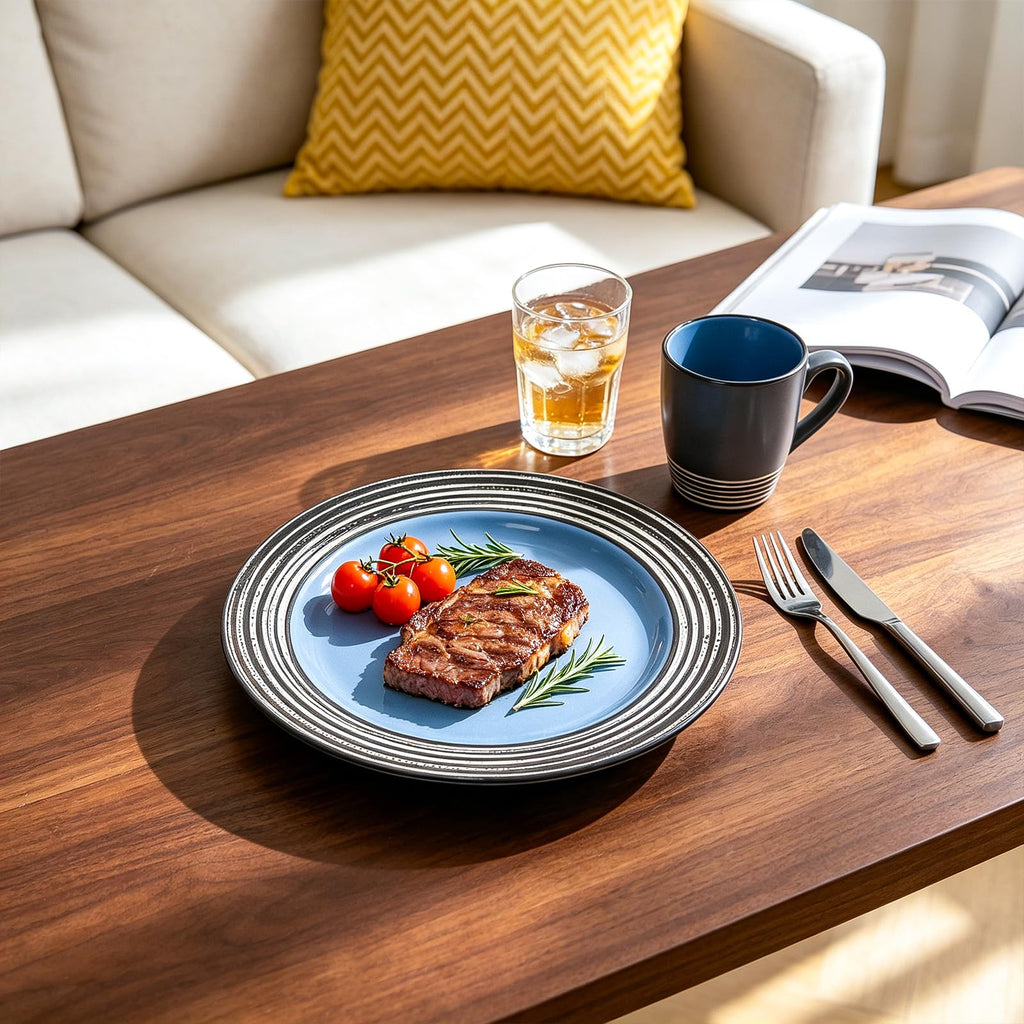 48 Piece Dinnerware Set, Ceramic Plates and Bowls Sets for 8, Microwave and Dishwasher Safe, Handcrafted Tree Bark