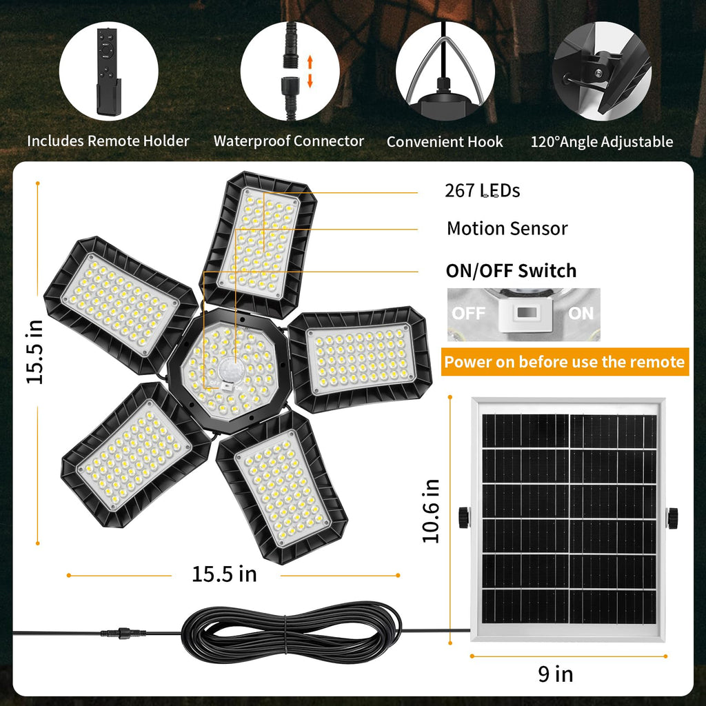 Solar Shed Light Indoor Outdoor, Upgrade Large Solar Powered Motion Sensor Pendant Light Works Day & Night