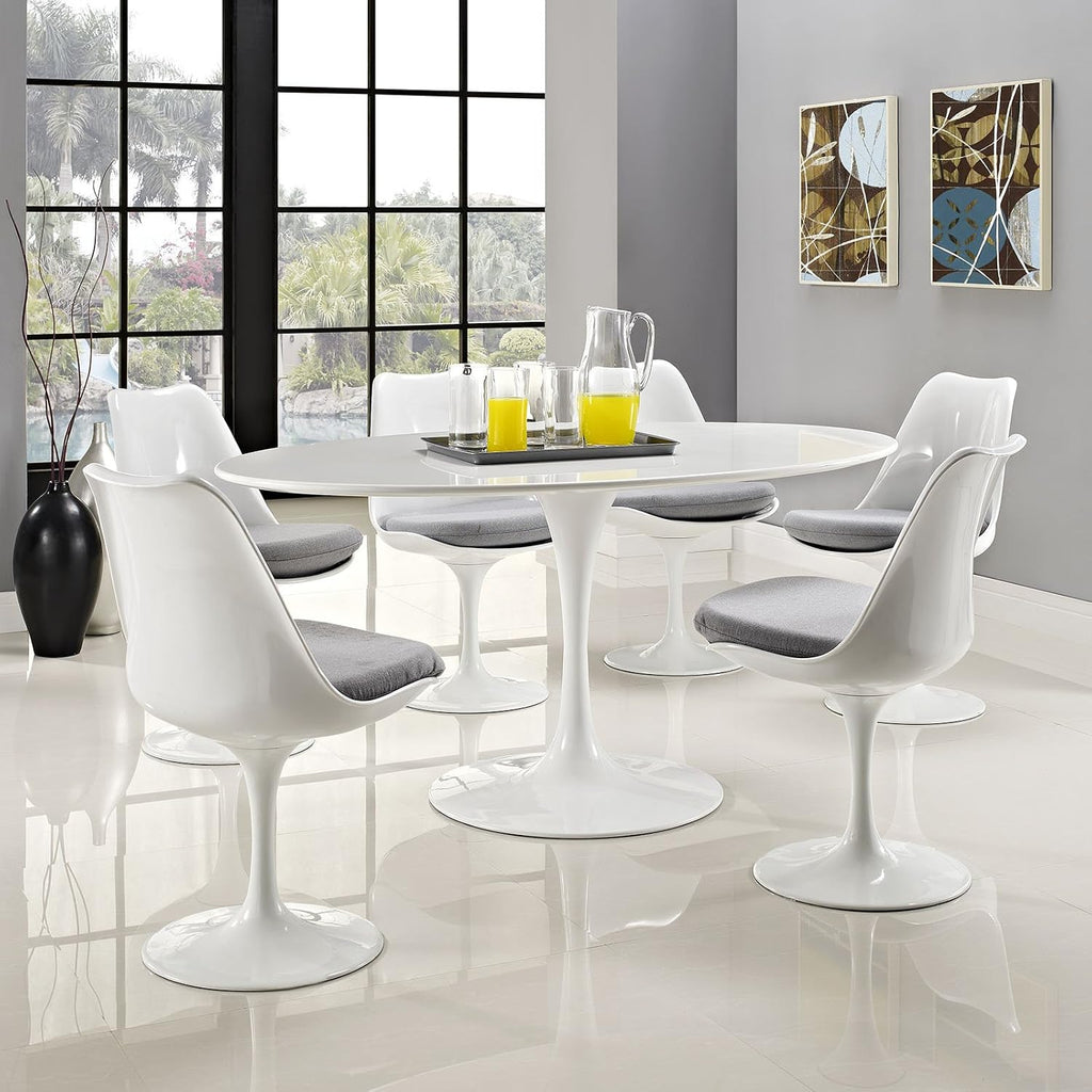 Inspired Tulip Style Oval Pedestal Dining Table — White, 60″ Oval