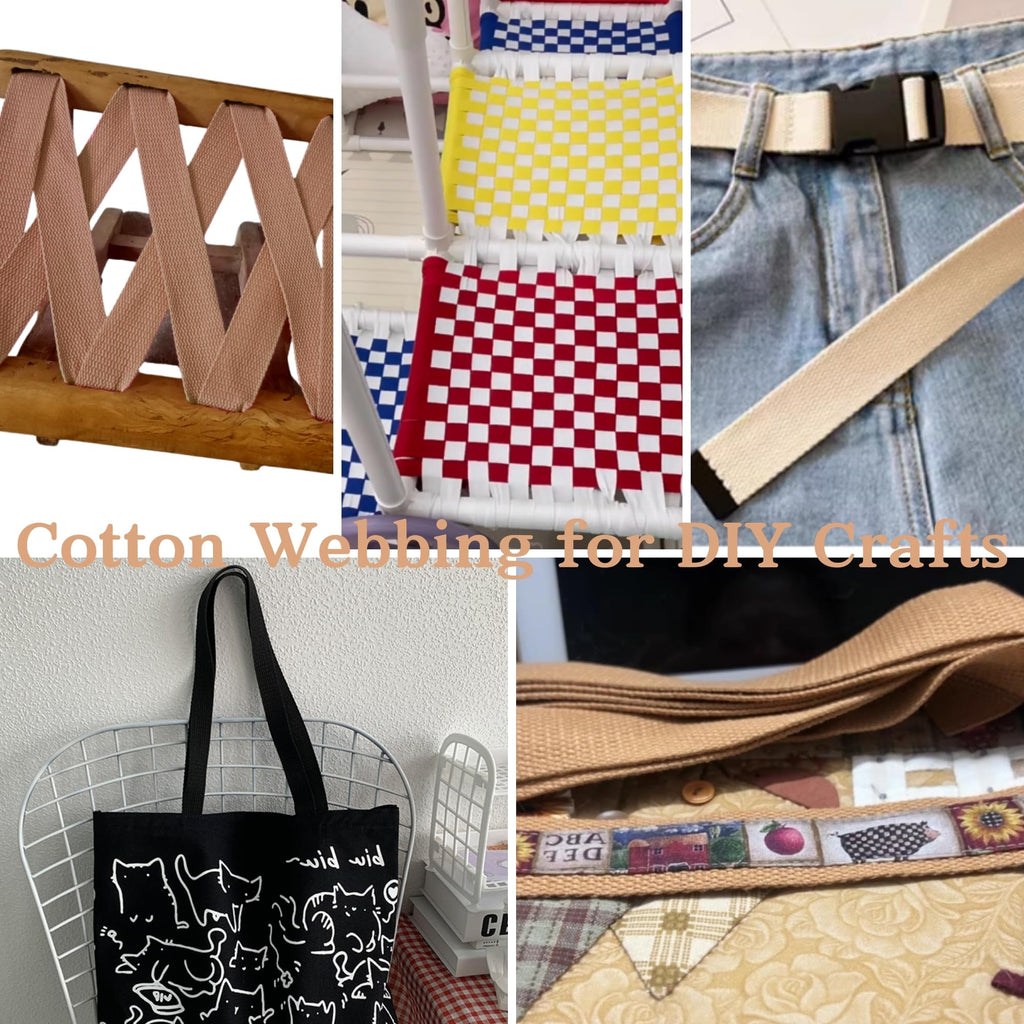 Cotton Webbing 1 Inch, 2 Rolls/20 Yards For Bag Handles, Tote Bags, Cloth Belts, Arts And Crafts (Khaki)