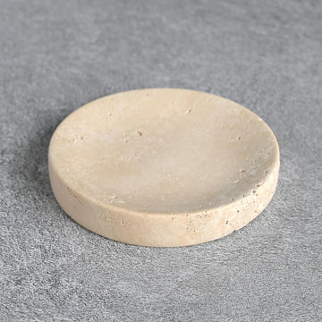 Travertine Jewelry Dish, 4 Inch Stone Trinket Tray for Rings and Earrings