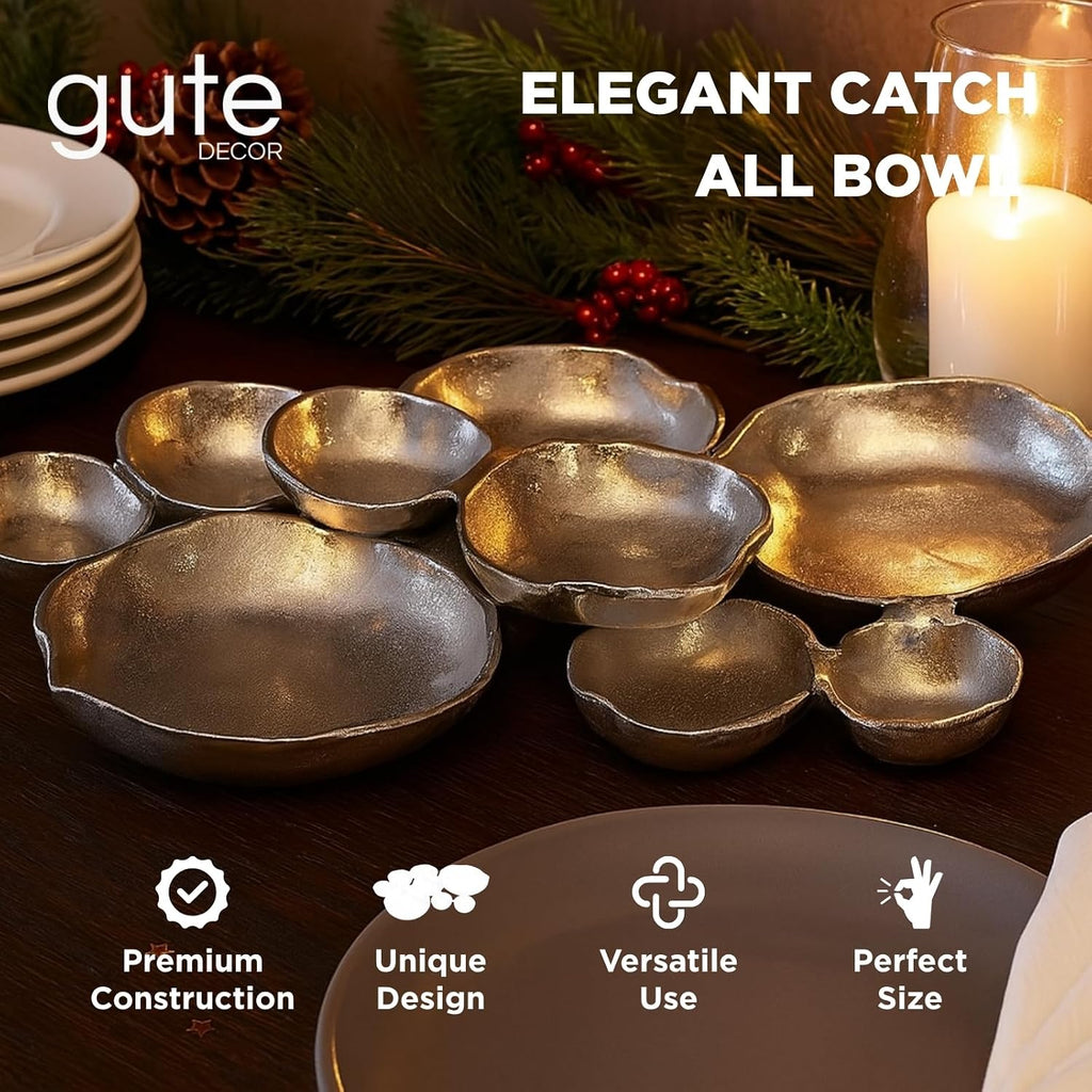 9 Cluster Decorative Bowls Bright Silver Snack Tray Bowl Chip & Dip Serving Piece Strong Brass Centerpiece Beautiful