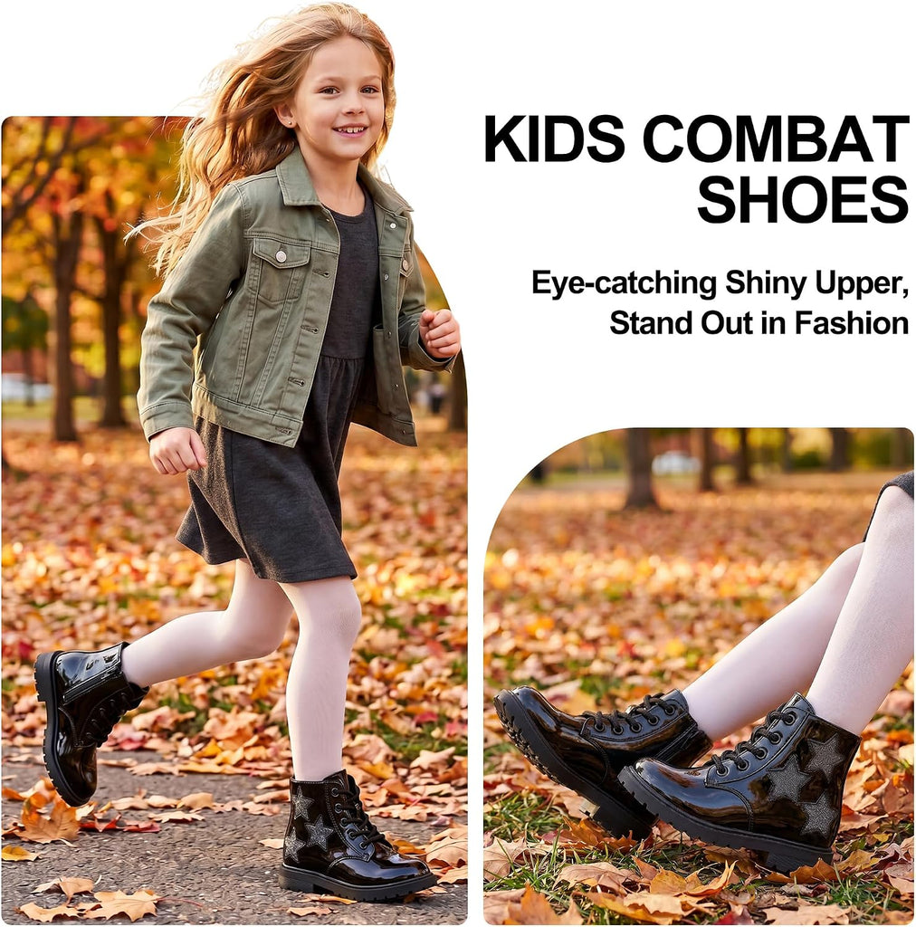 Girls Combat Boots Water-Resistant Ankle Boots