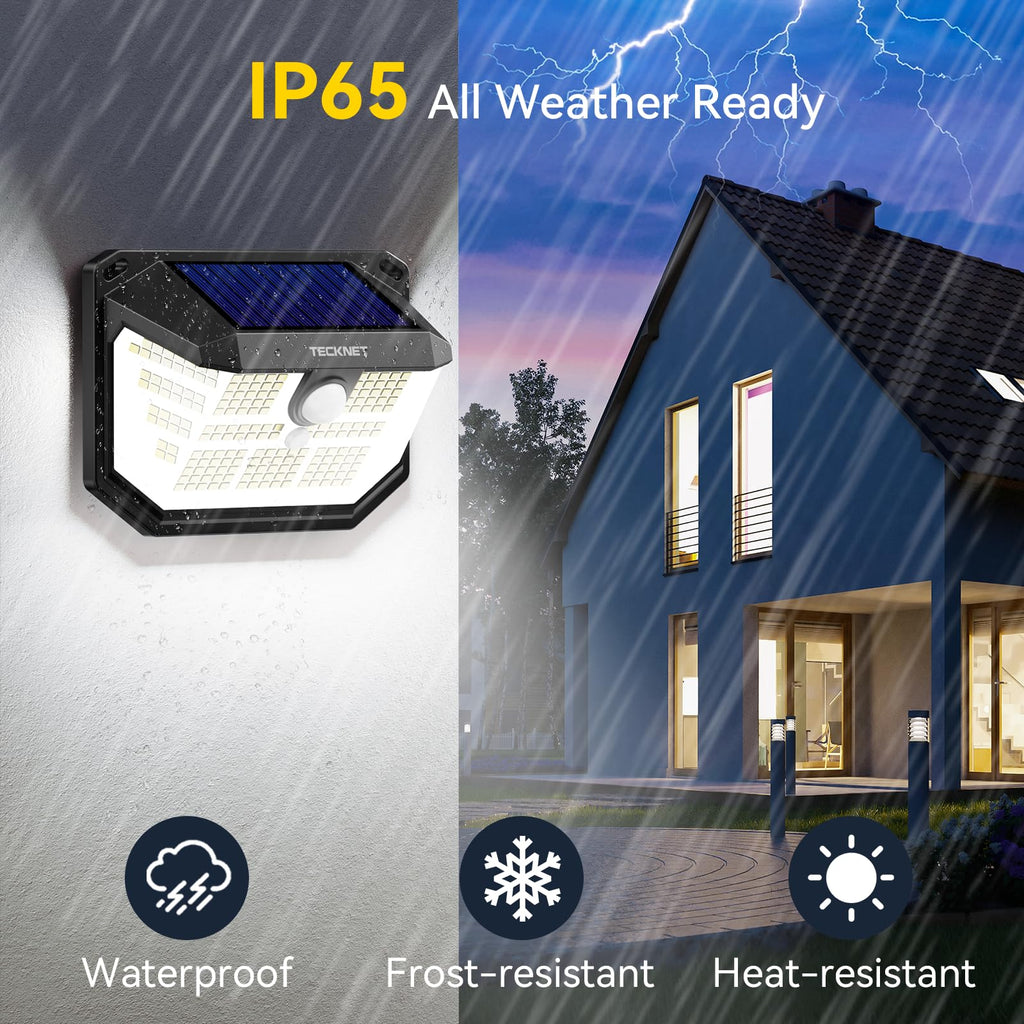 231 LED Solar Motion Lights Outdoor, 300° Angle & 3 Lighting Modes, PIR Motion Sensor & IP65 Security Solar Wall