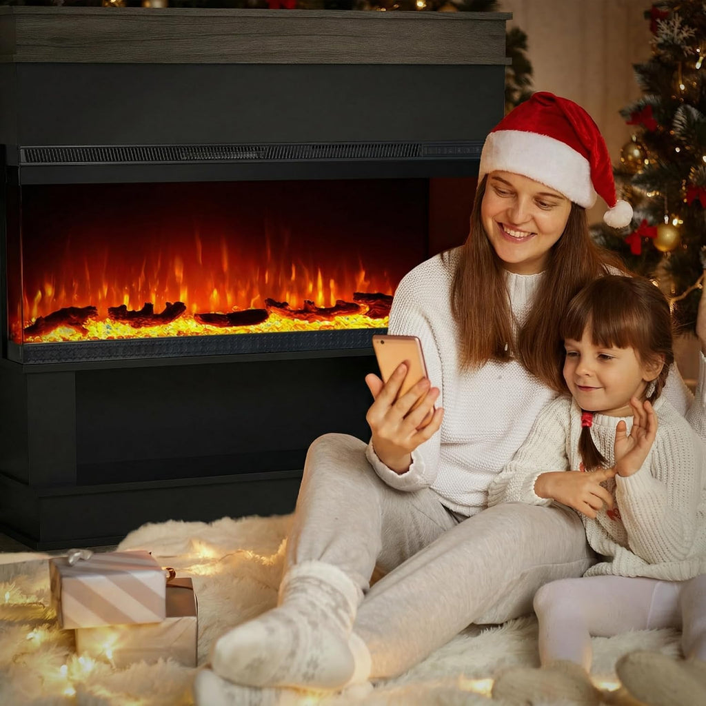 3-Sided View Electric Fireplace Insert - Freestanding Fireplace Minimalist Mantel - 12 Color Flame Effect - 1500/750