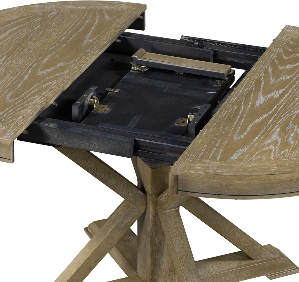 42"-54" Farmhouse Extendable Dining Table for 4-6 with 12" Butterfly Leaf Round-to-Oval Top Cross-Base Legs, Kitchen