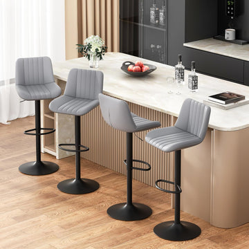 Modern Leather Bar Stools - Swivel & Height-Adjustable Bar Chairs with Footrest, Ergonomic Design Island, Home