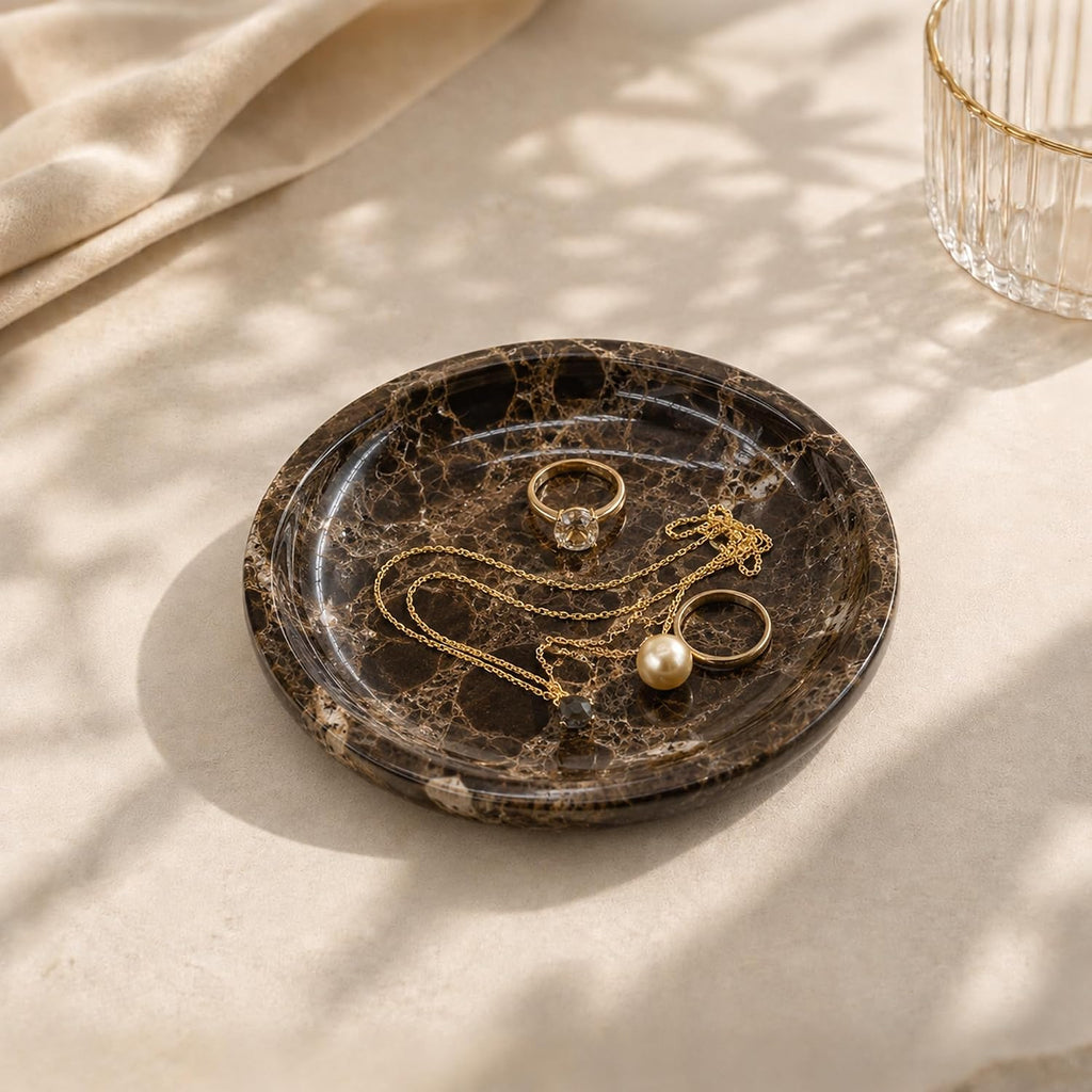 Small Natural Marble Jewelry Tray Key Plate Holder Dish Trinket Decor Catch All Bowl for Ring Earring Stone Gift for