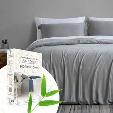 Cooling Rayon Bamboo Duvet Cover King Size/Cal King Set 2 shams Steel Grey