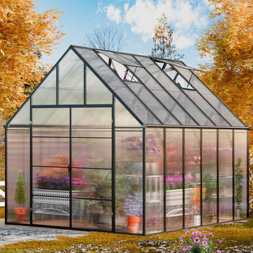 12.4x10.2x10 FT Greenhouse for Outdoors,Easy Assembly Large Polycarbonate Greenhouse Aluminum Heavy Duty Greenhouses