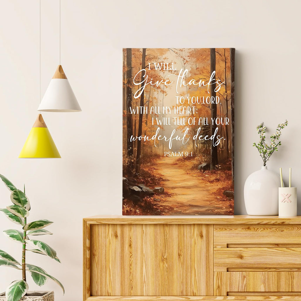 Fall Christian Wall Decor, Autumn Nature Forest Thanksgiving Bible Verse Framed Canvas Painting Wall Art Decor