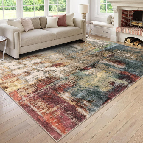 Lahome Modern Abstract Living Room Rug 8x10, Washable 8x10 Area Rugs for Bedroom Stain Resistant Non Slip