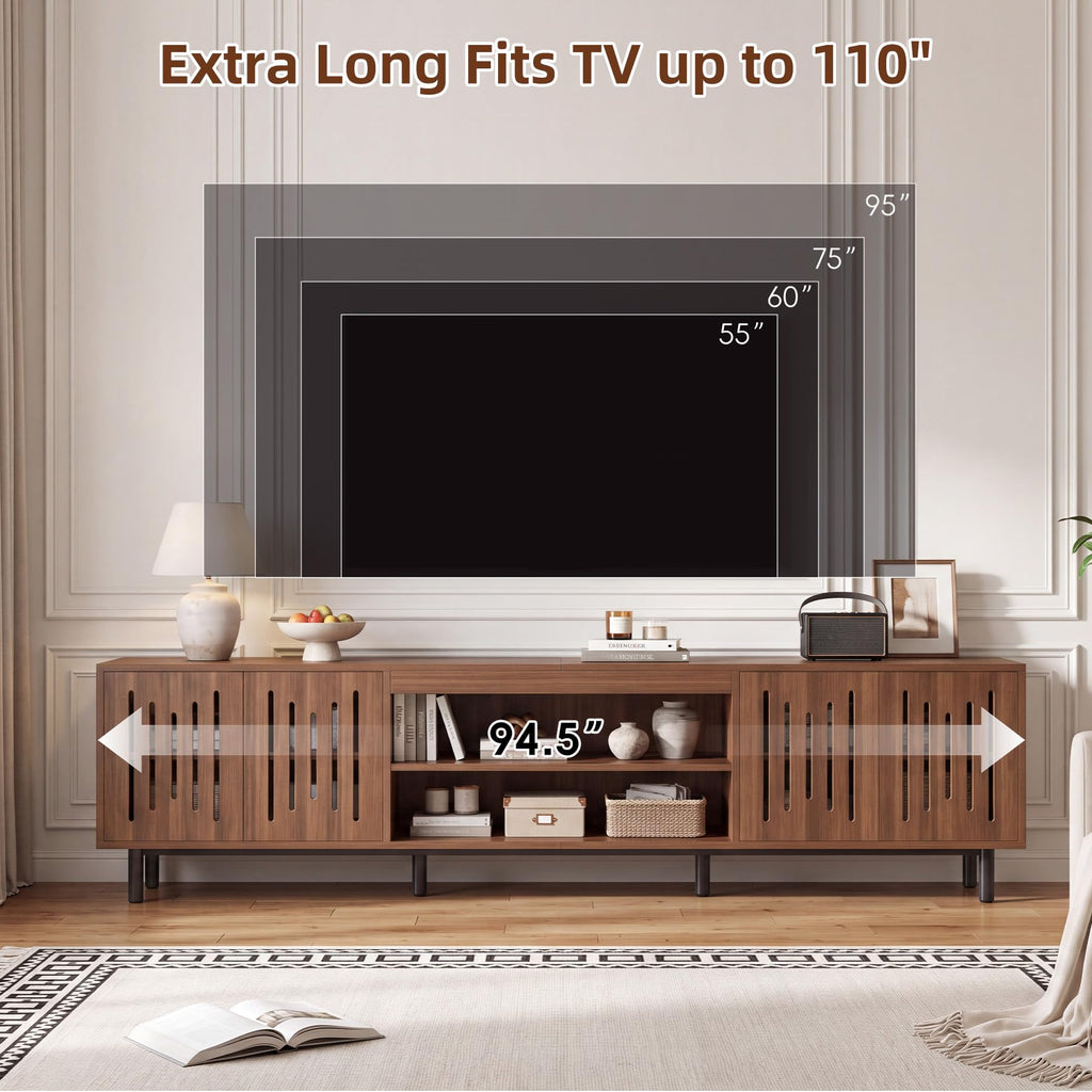 94.5" Large TV Stand with Storage, Long Entertainment Center, Walnut
