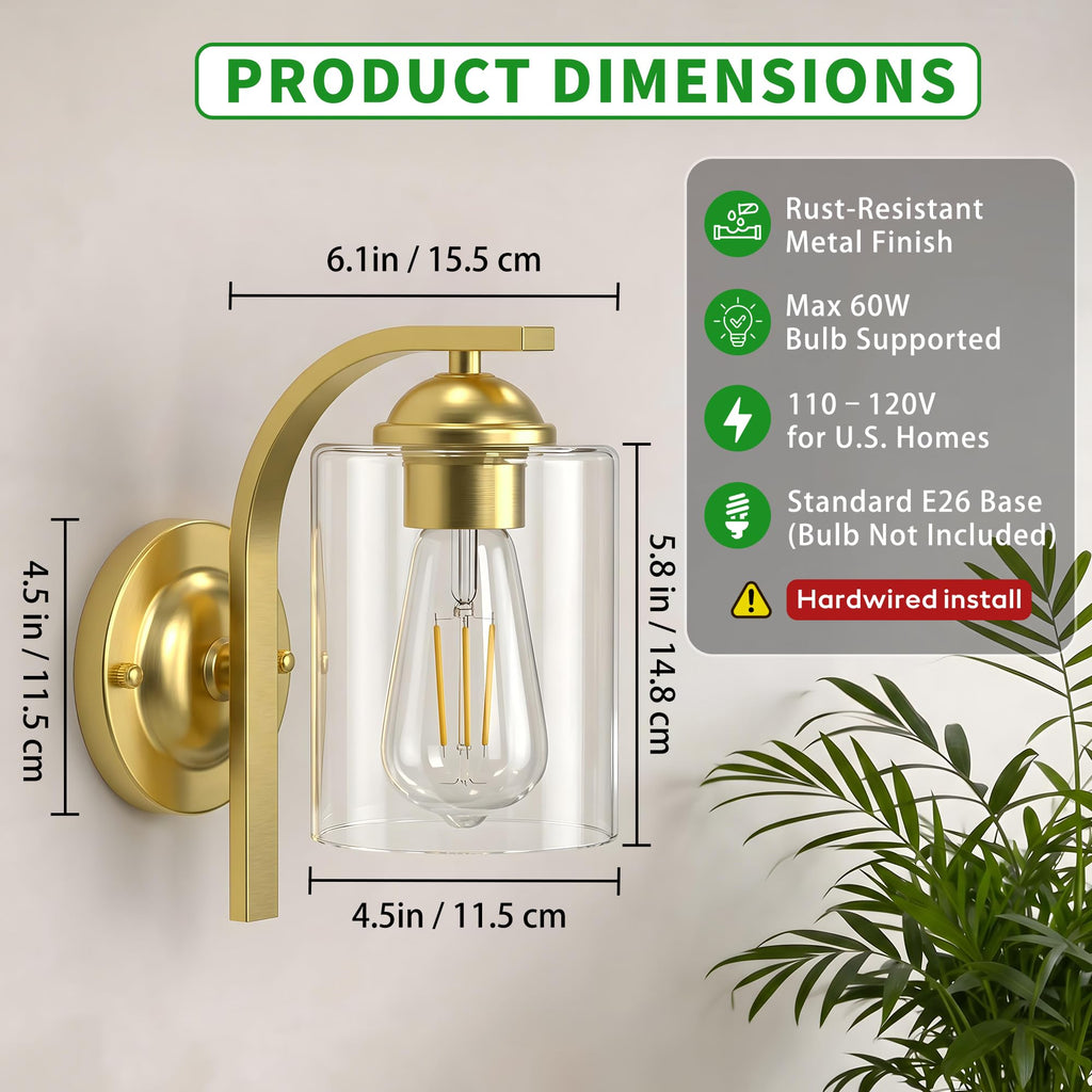 2-Pack Wall Sconces Lights Lamp Bathroom, Modern Vanity Light Fixtures, Gold Farmhouse Wall Mount Lighting Lanterns