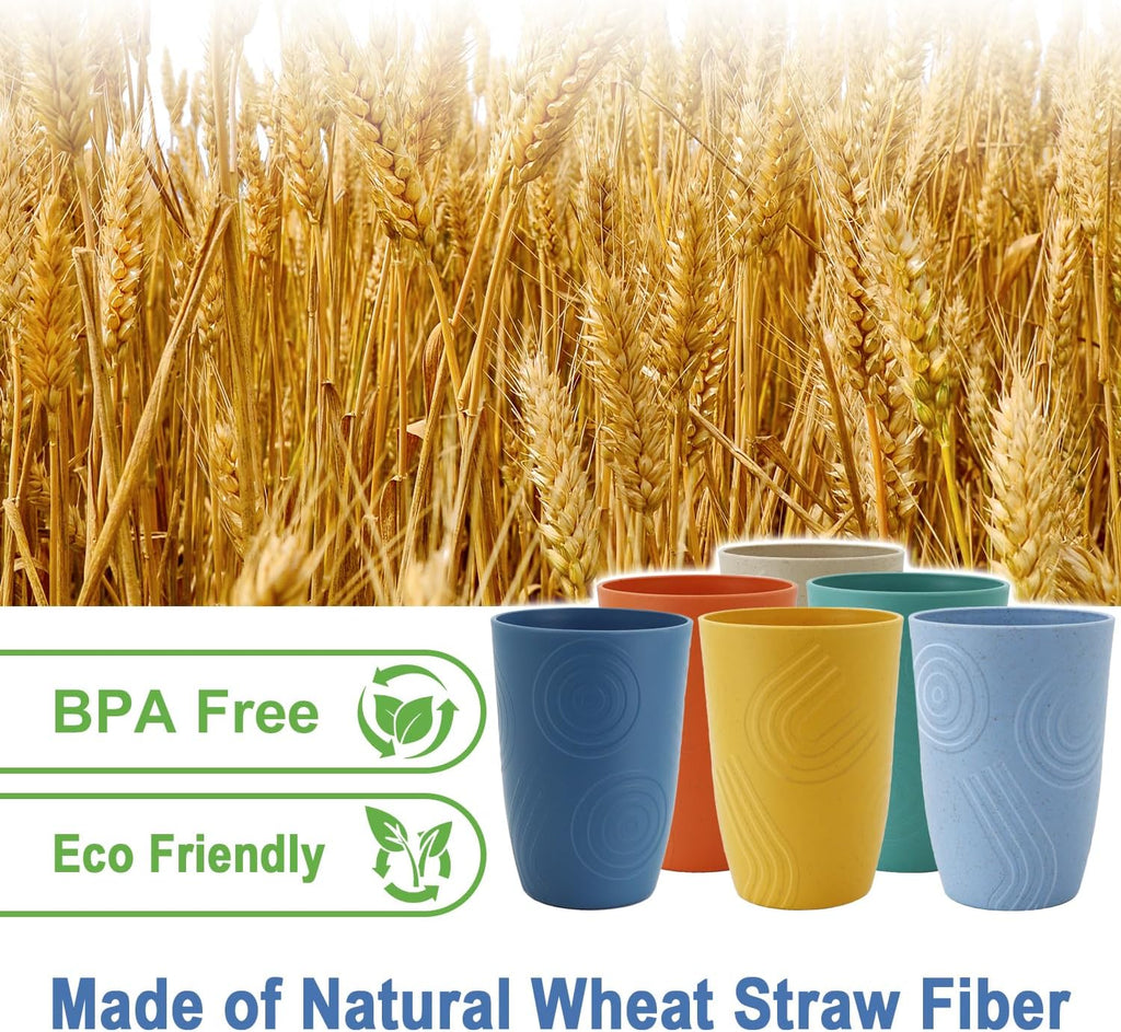 Wheat Straw Cups 16 OZ, Plastic Drinking Glasses, Drinking Cup, Unbreakable Kitchen Cups Sets of 6, Microwave &