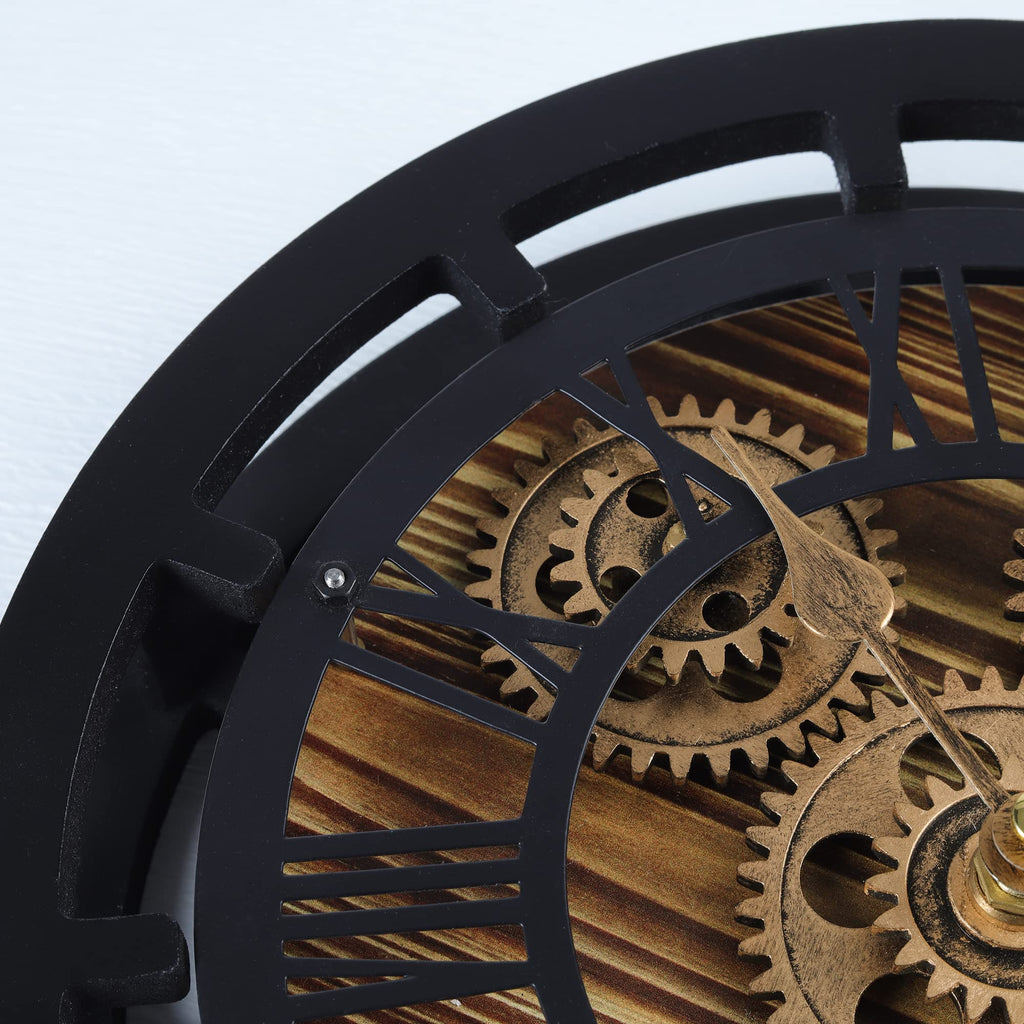 Moving Gears Clock Convertible into Wall Clock, Rustic Mantel Clocks, Brown and Black Vintage Desk Clock 10 Inch