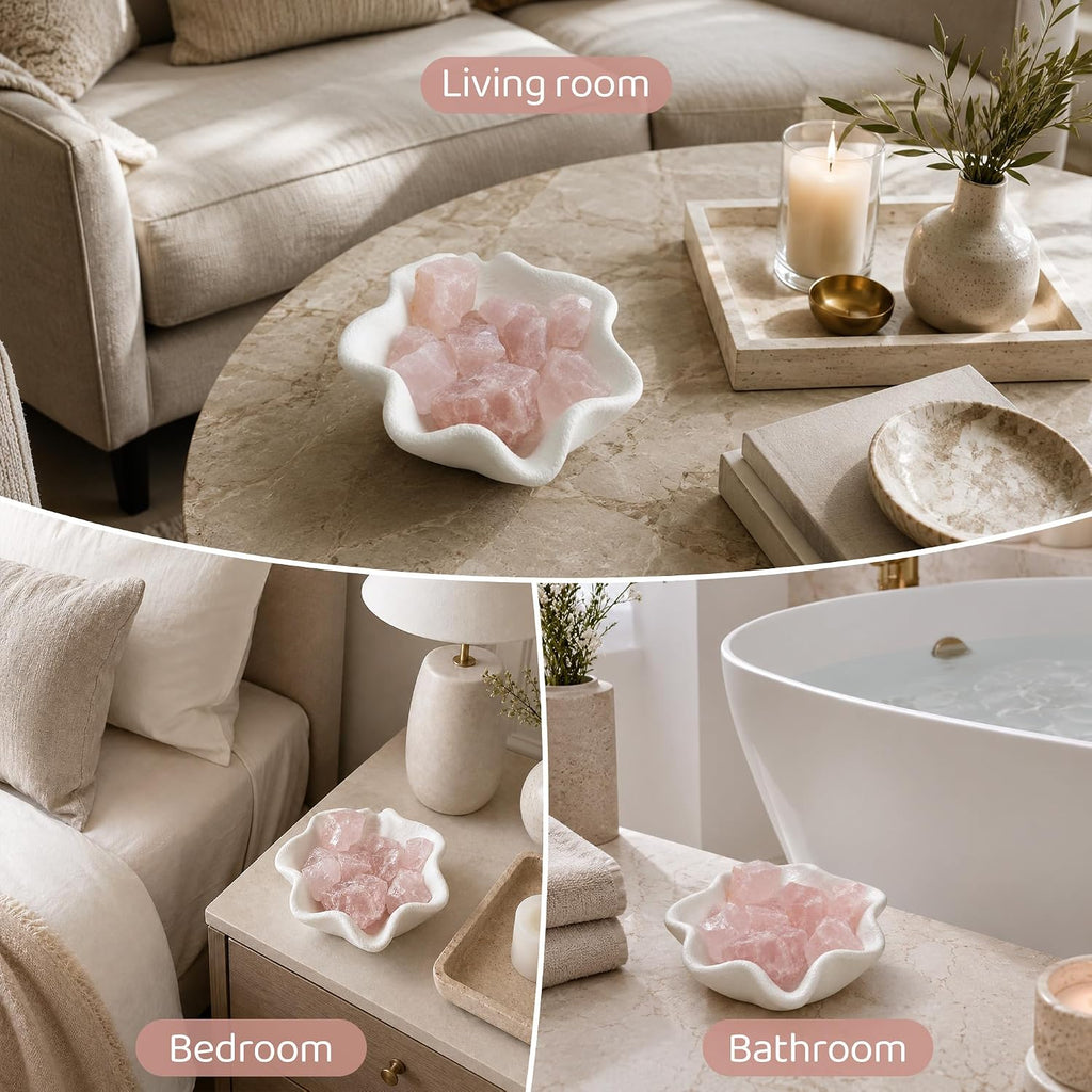 Frosted Star Cement Candle Vessel - Handmade Star-Shaped Cement Bowl in Frosted White with 7 Crystal Stones
