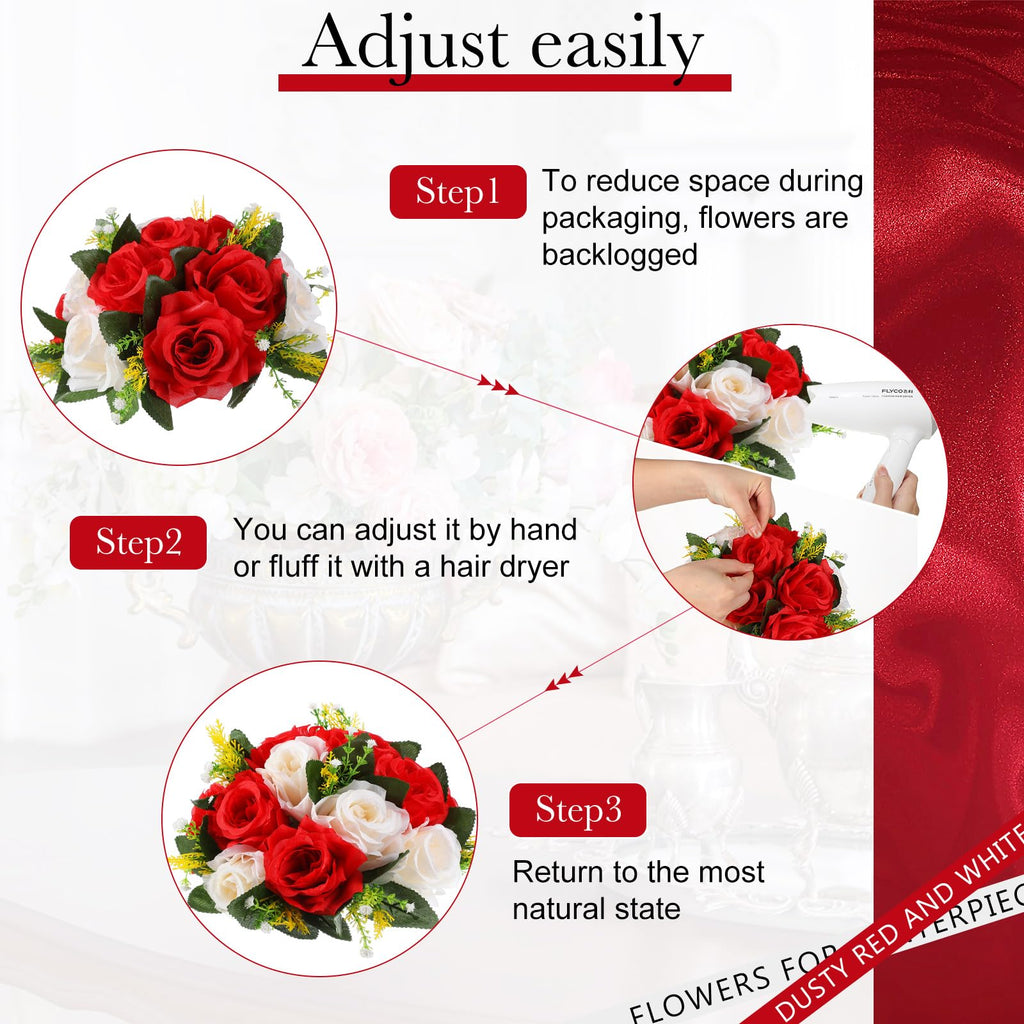 12 Pcs Silk Rose Flower Balls, Red, White
