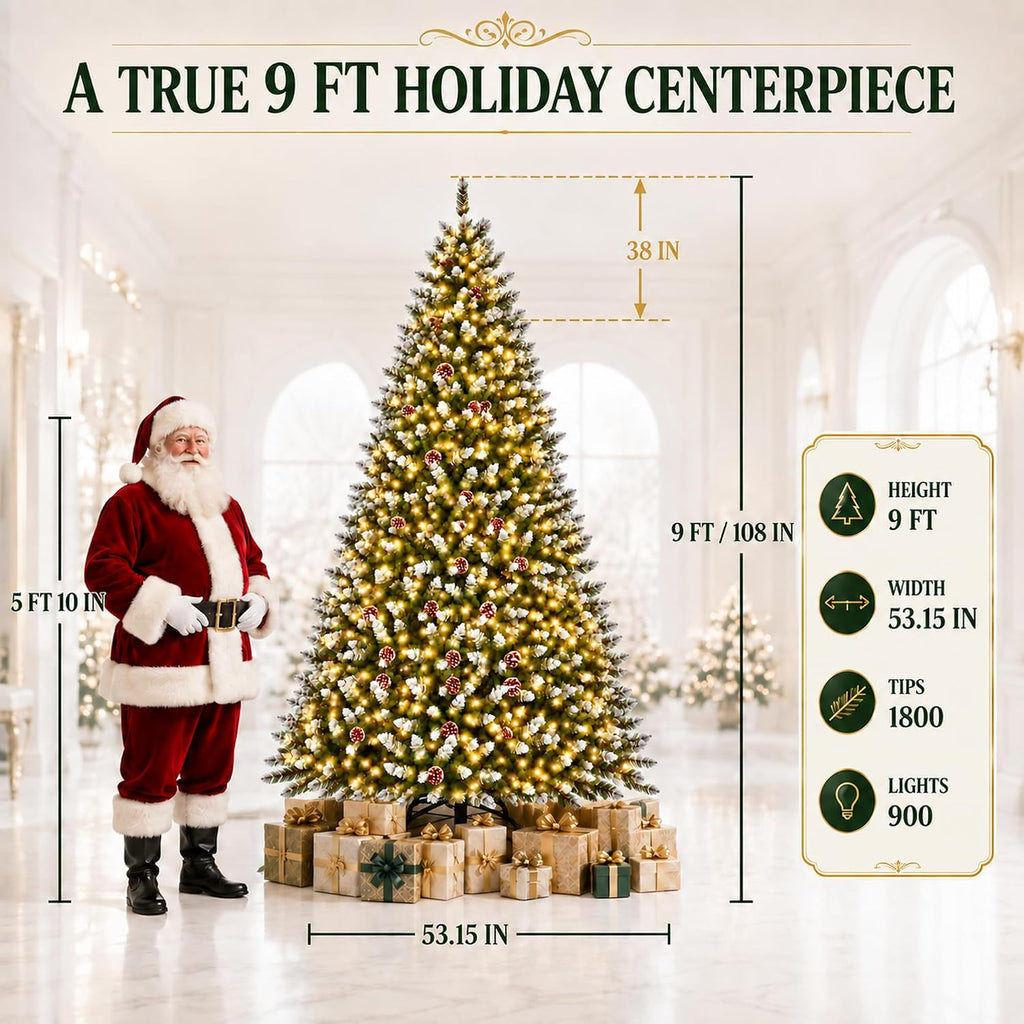 Pre-Lit Artificial Christmas Tree, 900 Lights, 1800 Tips