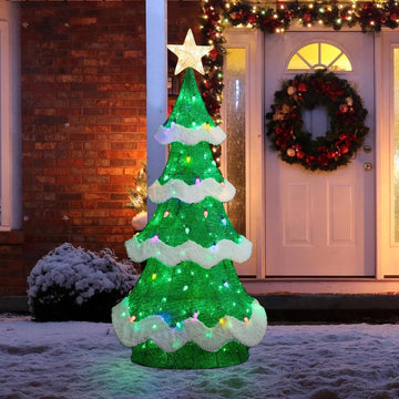 6FT Outdoor Lighted 3D Christmas Tree, Large Mesh Christmas Tree Holiday Yard Decoration with Colorful Bulbs and 261