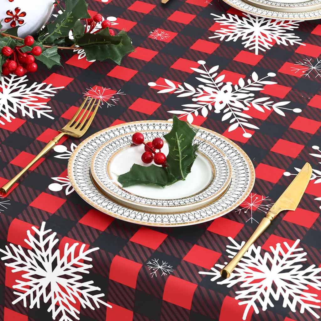 Rectangle Waterproof Vinyl Table Cloth, Wipeable Tablecloth with Flannel Backing, Plastic Table Cover for Dinner