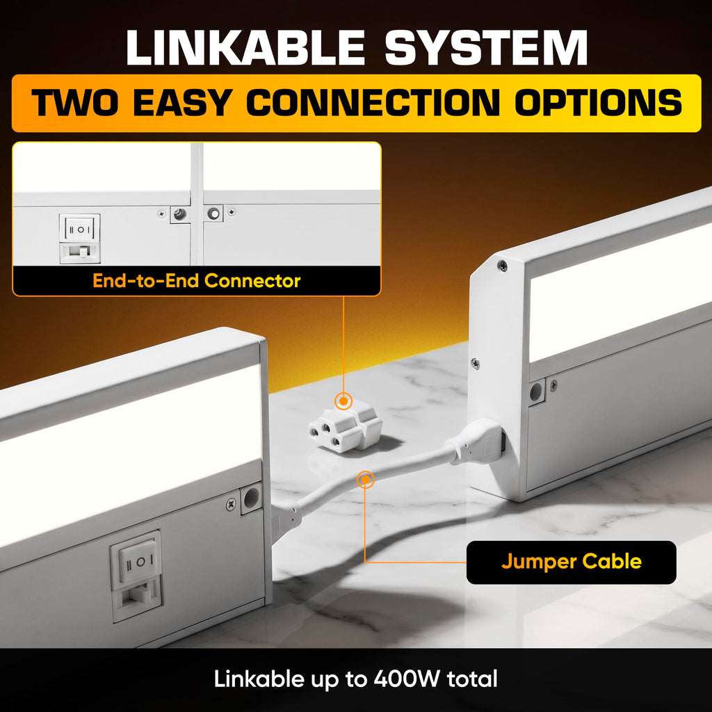 LED Under Cabinet Lighting Hardwired - 3CCT 18 Inch White Finish - Undercabinet Lights - Linkable Undercounter
