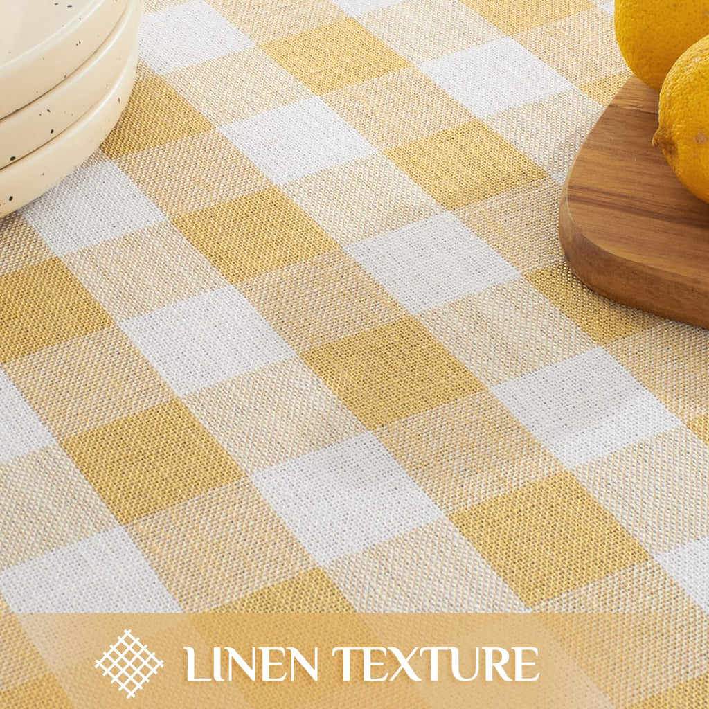 Gingham Rectangle Tablecloth with Tassel, Yellow, 55" x 120"