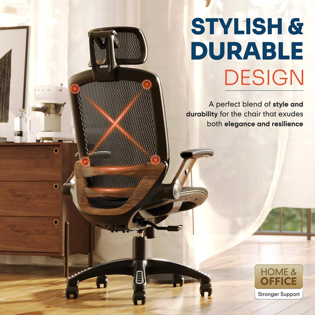Ergonomic, High Back Home Desk Chair with Headrest, Flip-Up Arms, 90-120° Tilt Lock and Wide Cushion, Big and Tall