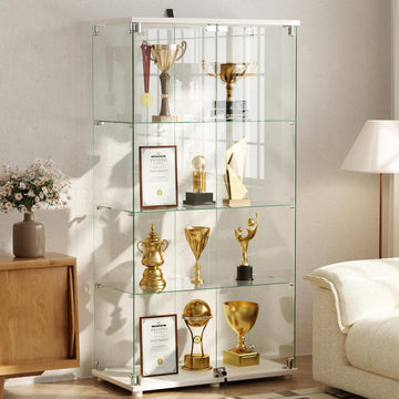4-Tier Glass Display Cabinet with Lock, Clear Curio Cabinet with Double Glass Doors, for Collectibles, Figures