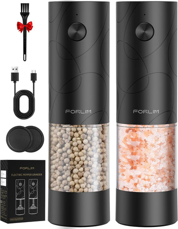 Electric Salt & Pepper Grinder Set, Rechargeable 2 Pack, Dual Black - Set of 2